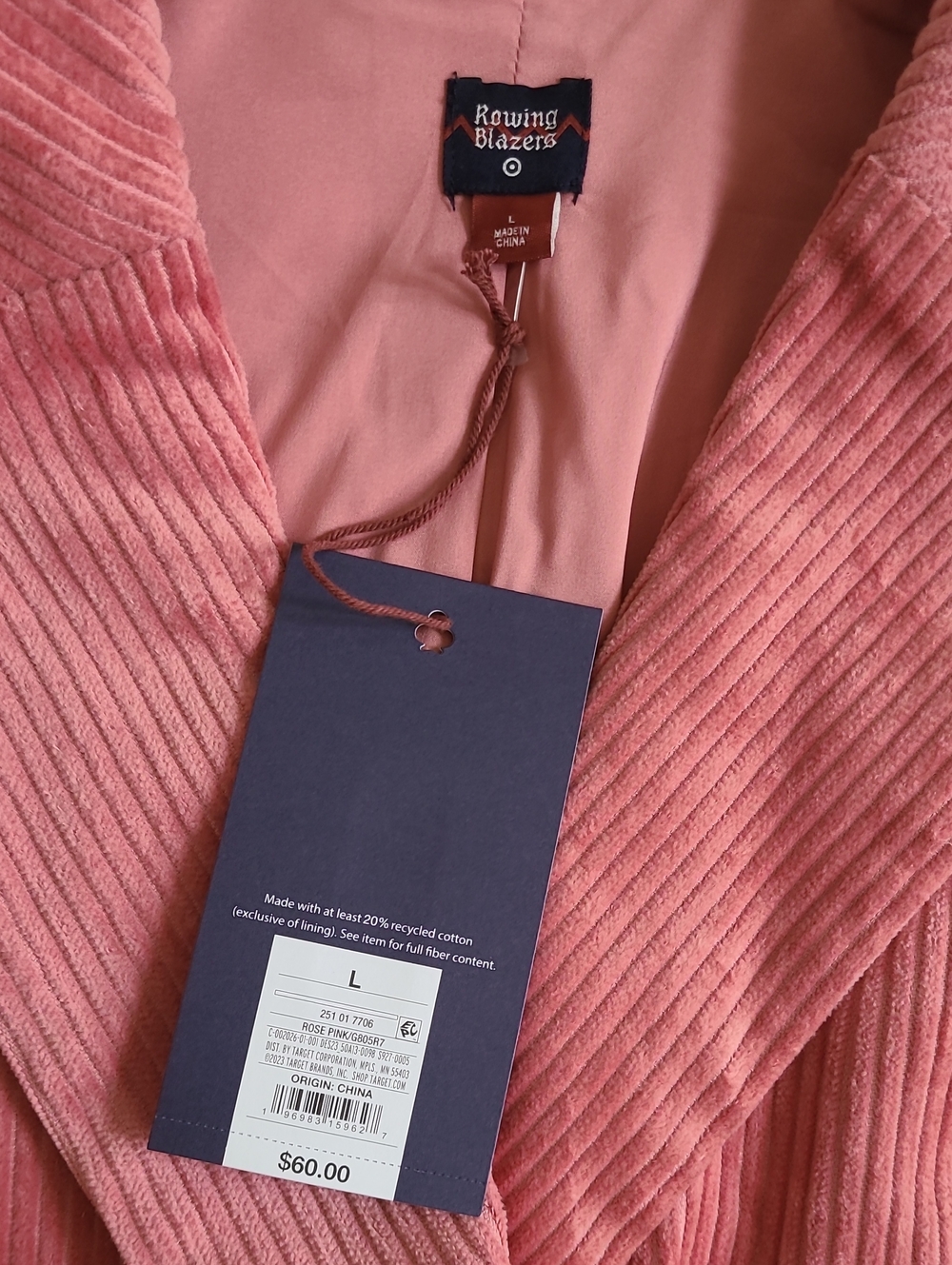 Rowing Blazers NEW Target Rose Pink Corduroy Double Breasted Jacket Large Coat - Picture 3 of 7